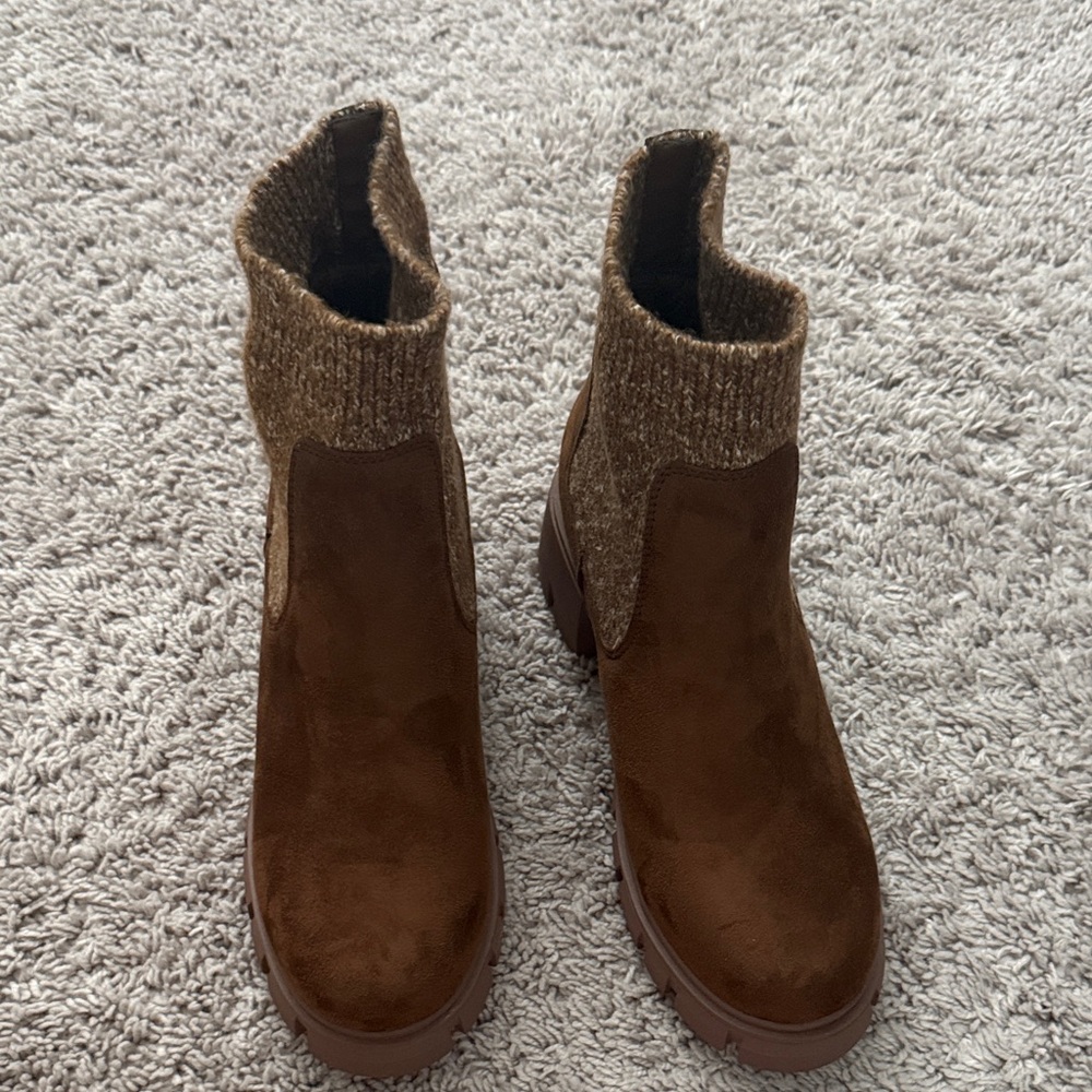 Chelsea Knit-Panel Chunky Booties in Brown - Picture 3 of 5